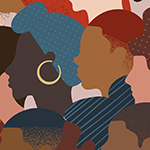 Seamless pattern of many different people profile heads.