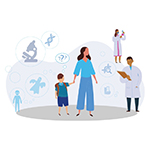 Psychotic symptoms in children may be misdiagnosed, dismissed as a normal developmental phase, or attributed to stress. New work finds that early psychosis can have a genetic cause. (Images: Adobe Stock. Illustration: David Chrisom, Boston Children’s Hospital)