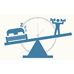 illustration of a scale with a bed on one side and an exercising person on the other