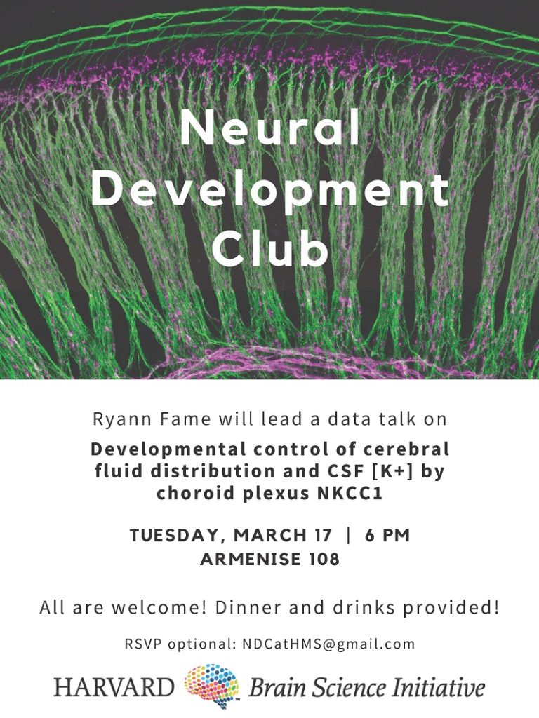 Ryann Fame will lead a data talk entitled: Developmental control of cerebral fluid distribution and CSF [K+] by choroid plexus NKCC1