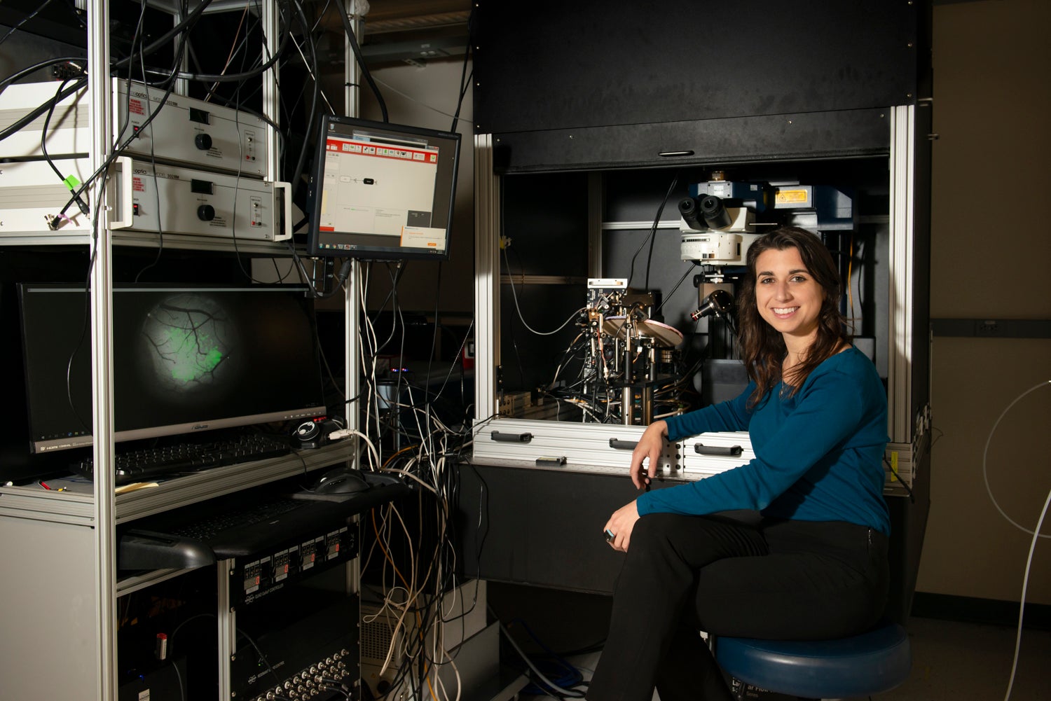 Anne Takesian in her lab