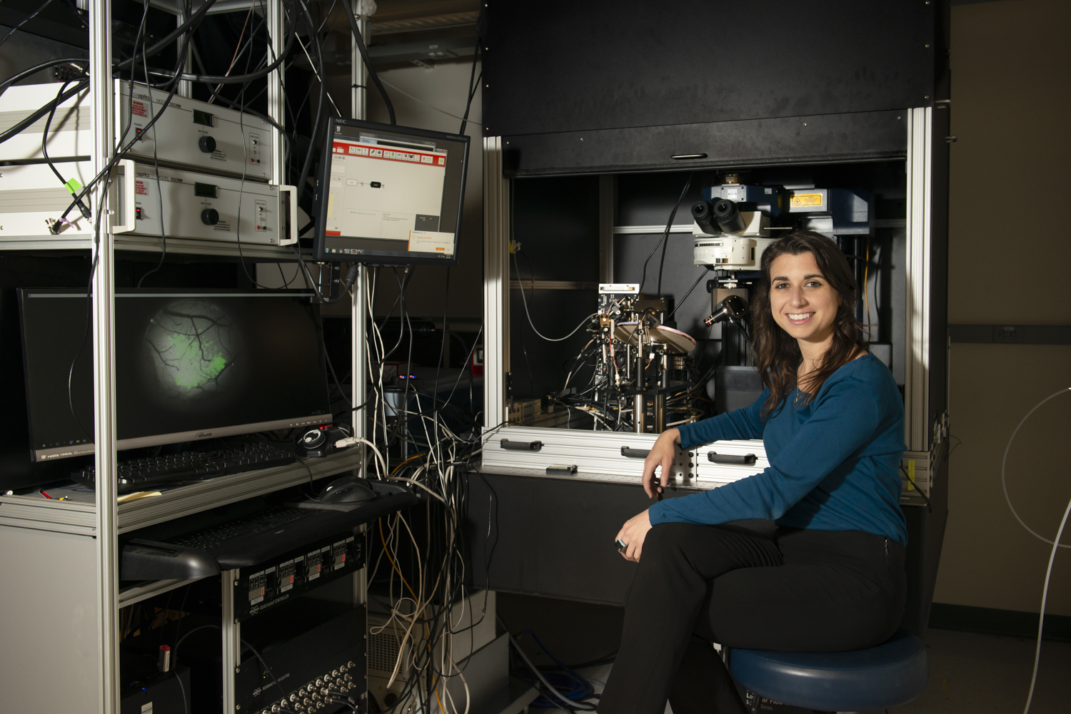 Anne Takesian in her lab