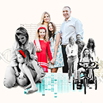 photo collage of The Frost family: Annabel, 10; Clara, 13; and their parents, Nina and Simon.