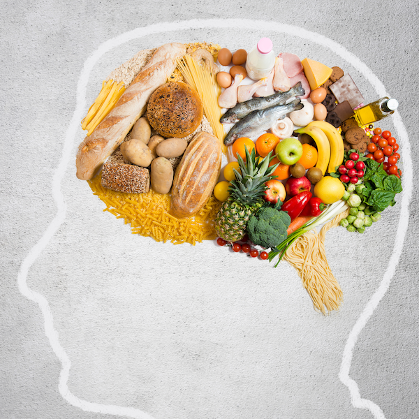 various foods in the shape of a brain