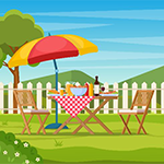 illustration of a picnic table with umbrella and food