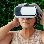 a woman wearing a vr headset
