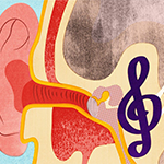 illustration depicting musical notation inside the inner ear