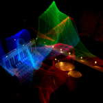 musical instruments with waves of color emanating from them