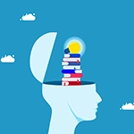 illustration of a human head filled with books