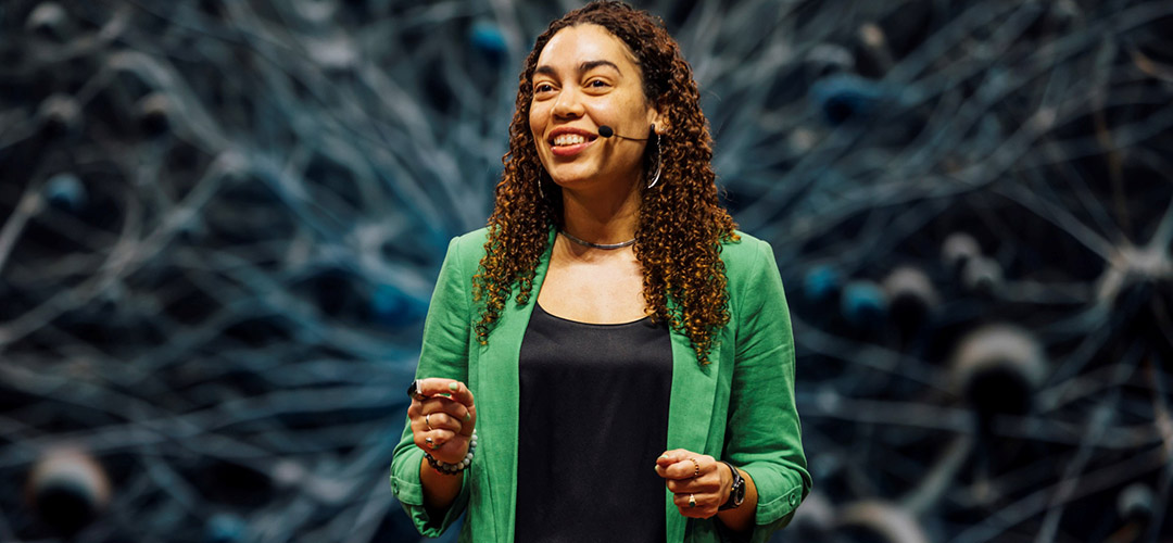 photo of aleena garner speaking at TedX New England