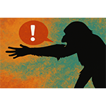 In nonhuman apes, an open, outstretched hand often has the same meaning as in human communication: a request to give something. Image created using DALL-E based on an original photograph by Frans de Waal at the Emory National Primate Research Center. The young chimp pictured had just had some food stolen by another individual.