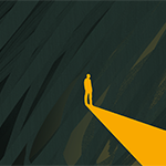 a silhouette of a person standing on a yellow path