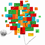 abstract image of a human head with a patchwork of images for the brain