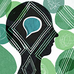 silhouette of a human head with a speech bubble in the middle