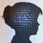 illustration of a sillhouette of a child with a maze superimposed on their head