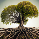 ai generated image of a tree with roots spreading