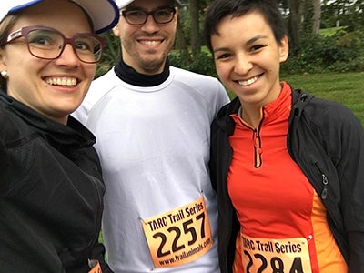 Photo from my first trail race that I ran in 2017 with my husband, Ian, and my friend from grad school, Masha.