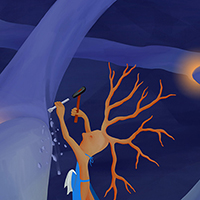 cartoon of a person using a hammer on a neuron
